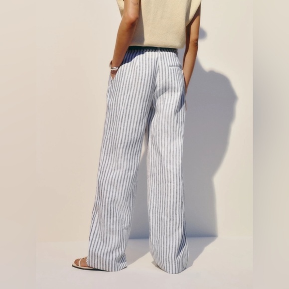 NWT Reformation Carter Mid Rise Wide  Leg Linen Pant in Antibes Stripe | size 2 - Picture 4 of 10
